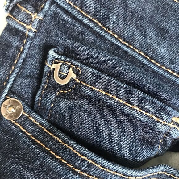 TRUE RELIGION Cora Jean Women 27 x 33 Tall Straight Slim Stretch Dark Blue Denim - Picture 14 of 15